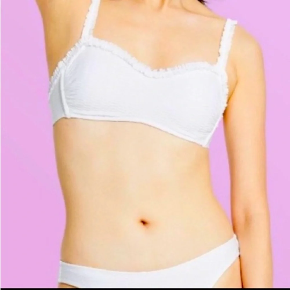 Stoney Clover White Bikini Top Textured Ruffle Swim Top Small